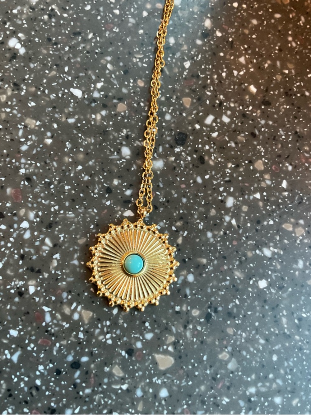 Gold Sunburst Pendant Necklace with Turquoise Center - Women's Jewelry